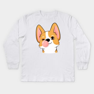 Corgi puppy funny art, 2d corgi, dogs lover, corgi owner gift, corgi face Kids Long Sleeve T-Shirt